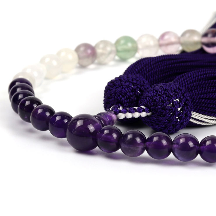 【京念珠】紫水晶（アメジスト）・蛍石（フローライト） デザイン念珠（女性用）