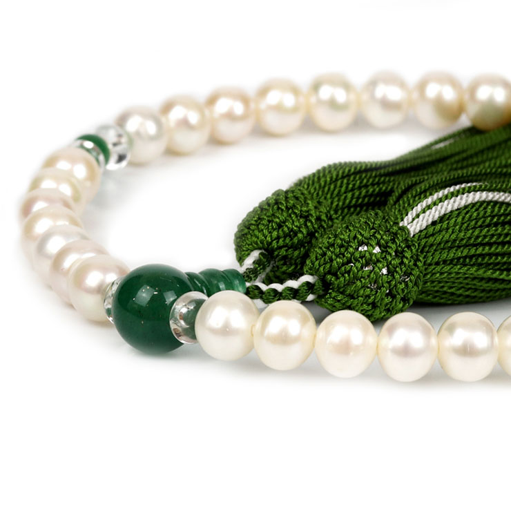 【彩や】 京念珠 淡水真珠 デザイン念珠（女性用） 親玉グリーンクォーツァイト